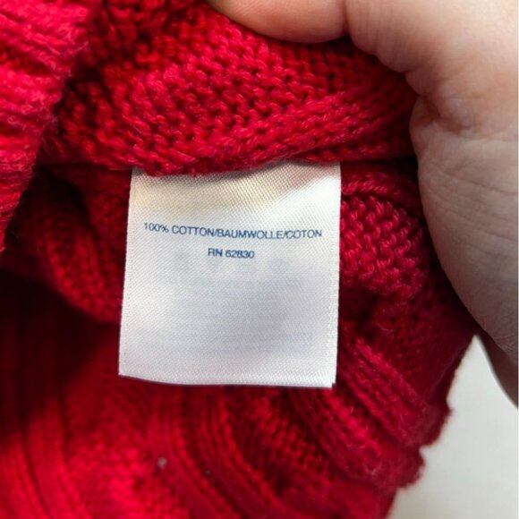 Lands' End Women Cable Knit Sweater Size XL Red Fisherman Boat Neck Casual - Picture 3 of 12